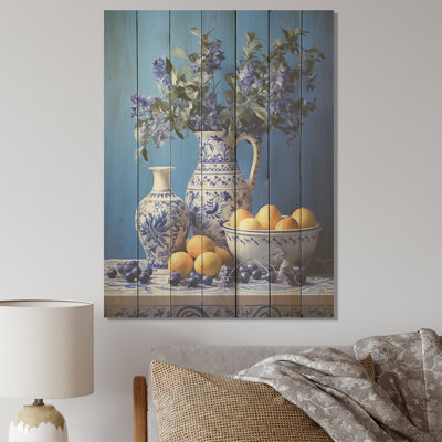 Mediterranean Tile Still Life Kitchen IV - Boho Pottery On Wood Print