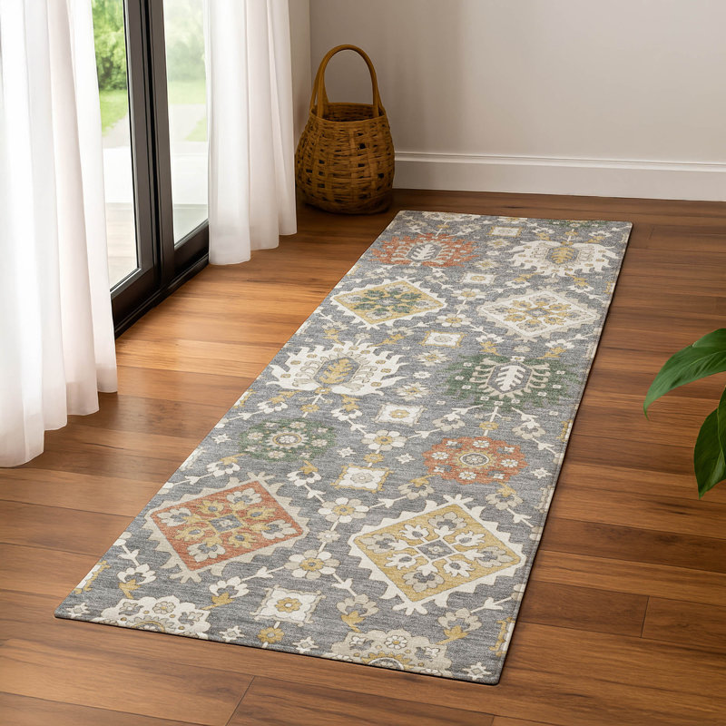 Premium Machine Washable Mayfield AMF2200 bohemian Rug, Gray, 2'3" x 7'6" Runner
