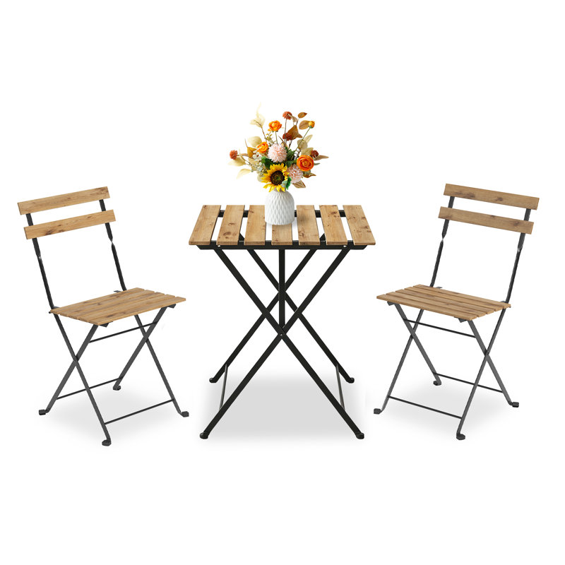 Ensemble bistro de patio pliant 3 pièces peu encombrant - table et chaises en métal pour l'extérieur / l'intérieur - aucun assemblage nécessaire - balcon, cour, mobilier de jardin - couleur originale