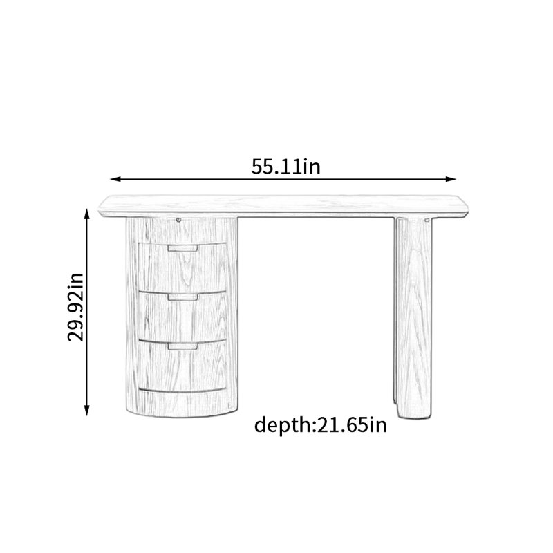 Bureau d'écriture à 4 tiroirs Retro, H 29,92 po x l 55,11 po x P 21,65 po
