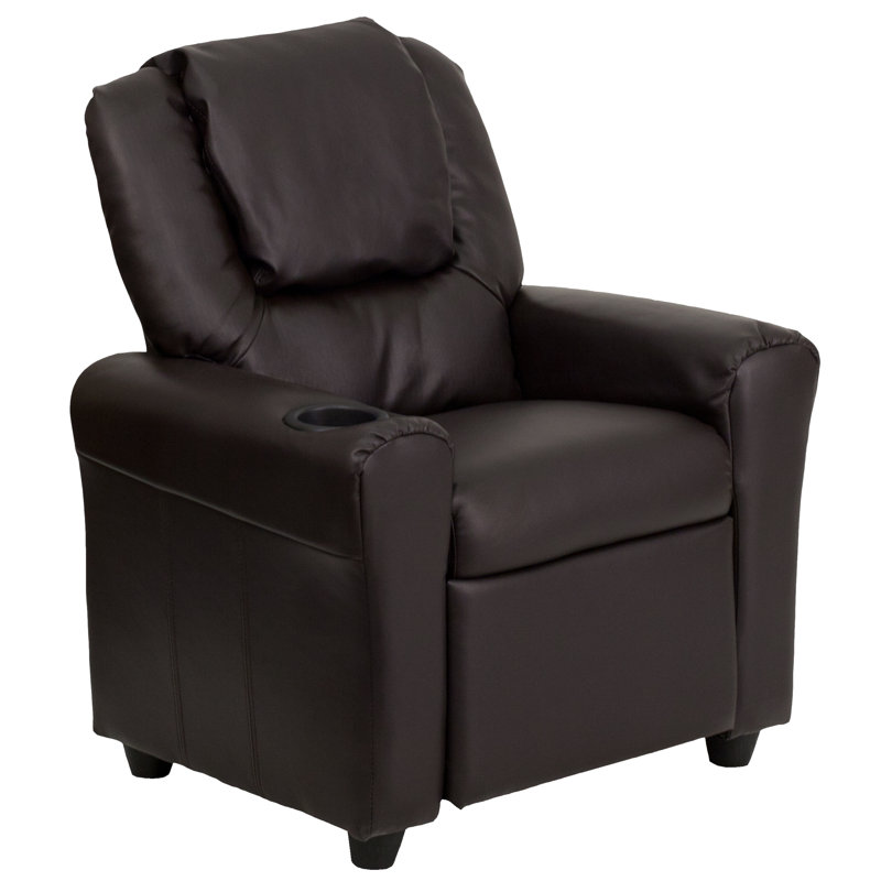 Contemporary Kids Recliner with Cup Holder and Headrest, Brown