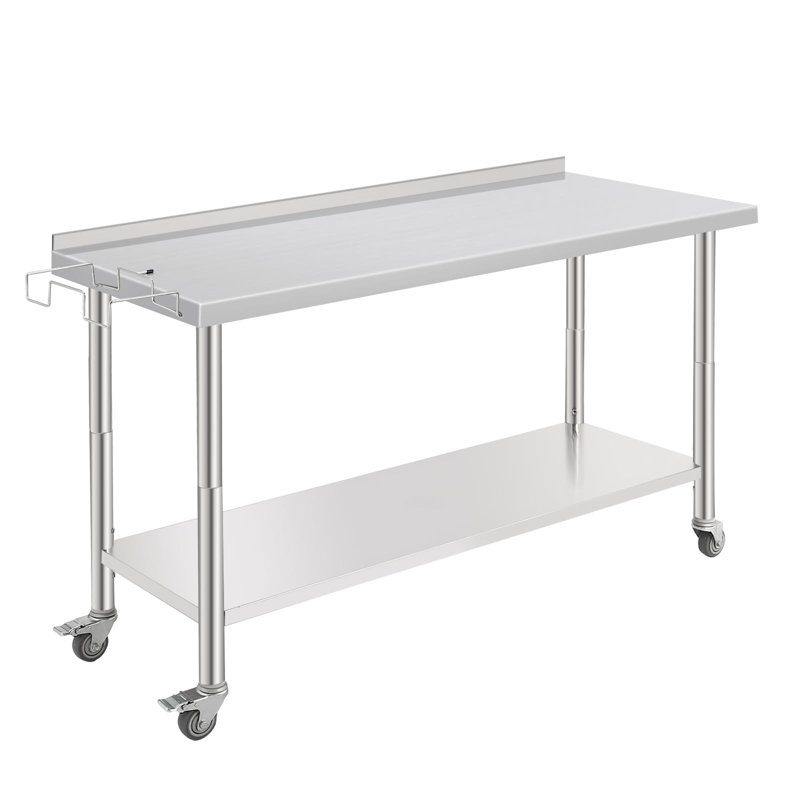 Table de travail en acier inoxydable 60 x 24 po, station de préparation robuste avec dosseret, roulettes