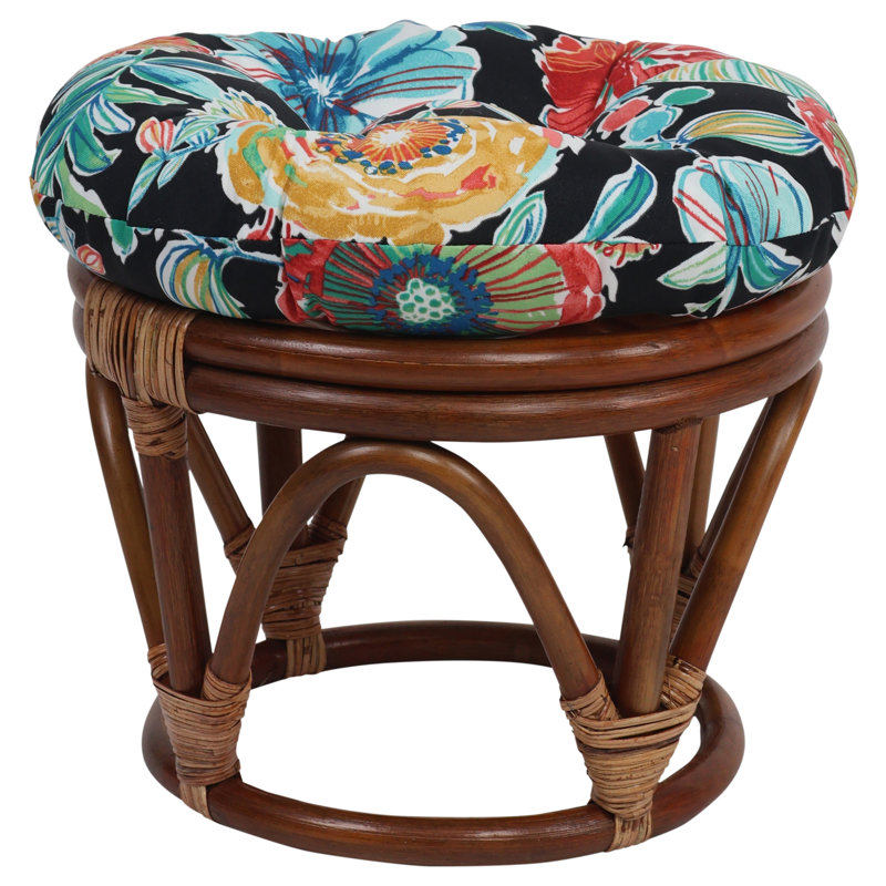Outdoor 4'' Ottoman Seat Cushion, Black/Red/Orange Floral