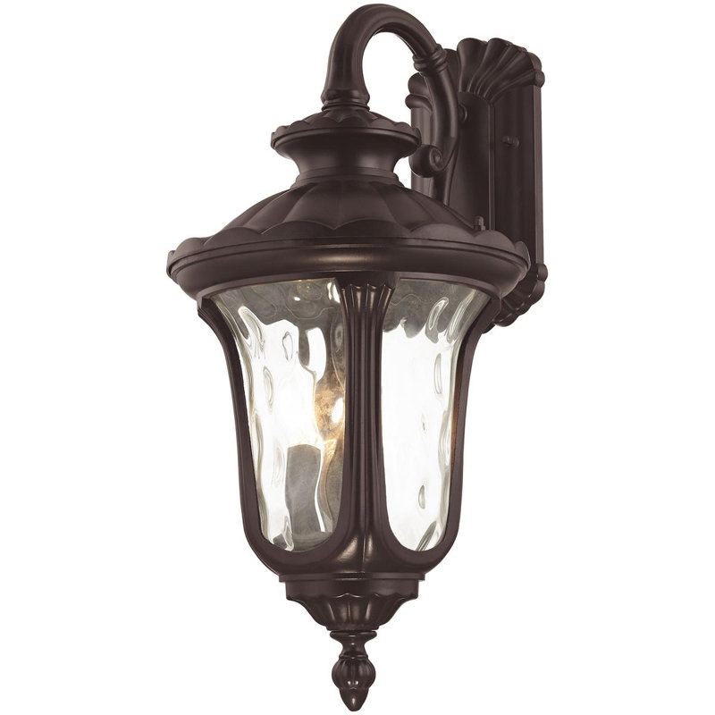 3-Light Outdoor Wall Lantern Pendant with Clear Water Glass Shade, Bronze, 22.50" H x 11" W x 11" D