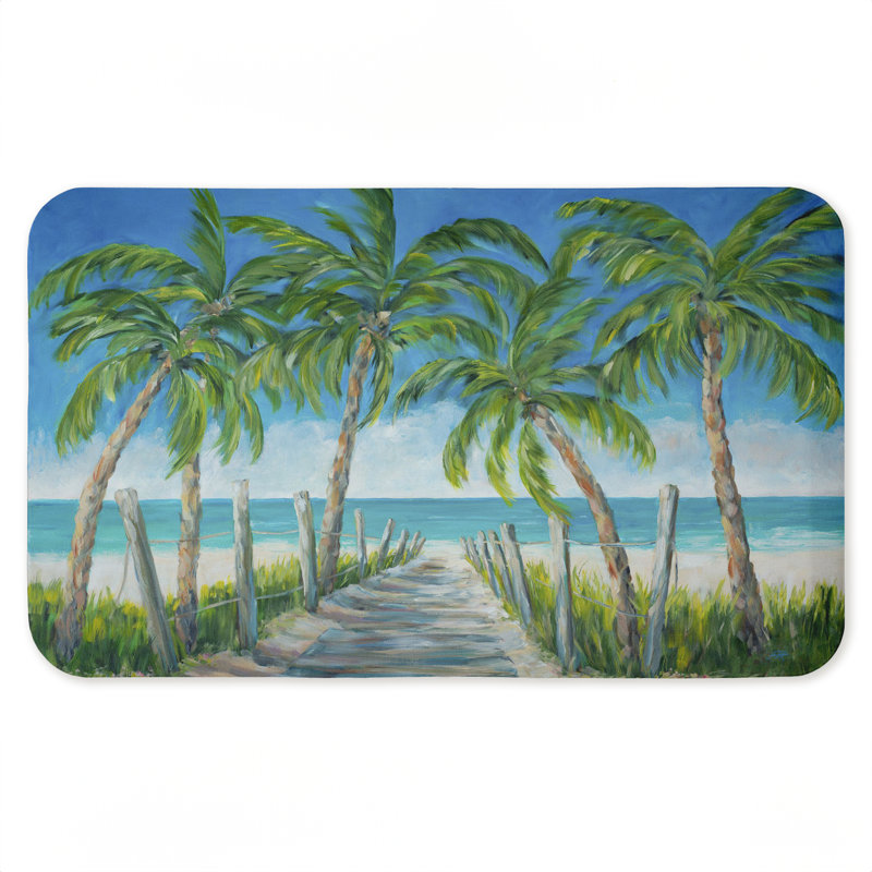 Tapis de plage anti-fatigue imprimé Beach Path, Chemin de plage bordé de palmiers