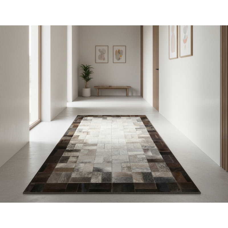 Tapis gris en cuir de vache gris patchwork, tapis en cuir, tapis moderne en cuir de vache pour salon Dacor