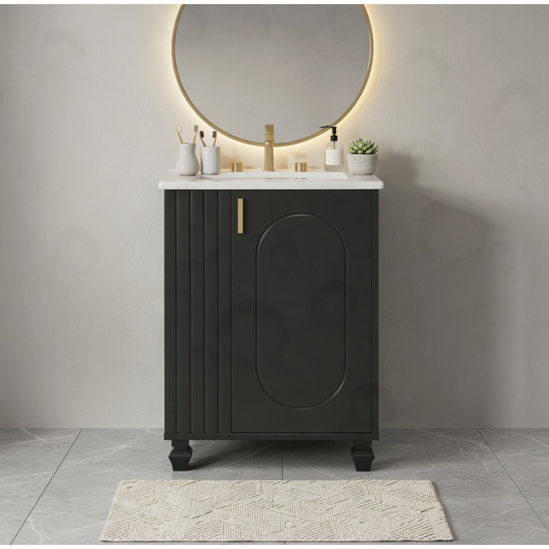 Bathroom Vanity with Door Shelf, Side Open Storage, Black