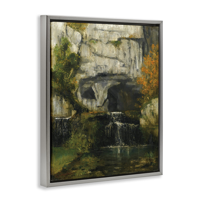 "Classic Courbet Waterfall", encadrée par Floater, Cadre flottant gris lustré, H 21 po x l 17 po
