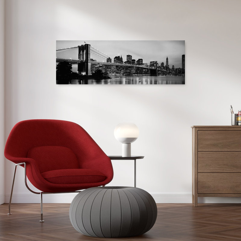 Brooklyn Bridge Across The East River At Dusk Manhattan New York City New York State USA by Richard Sisk - Wrapped Canvas Panoramic Print
