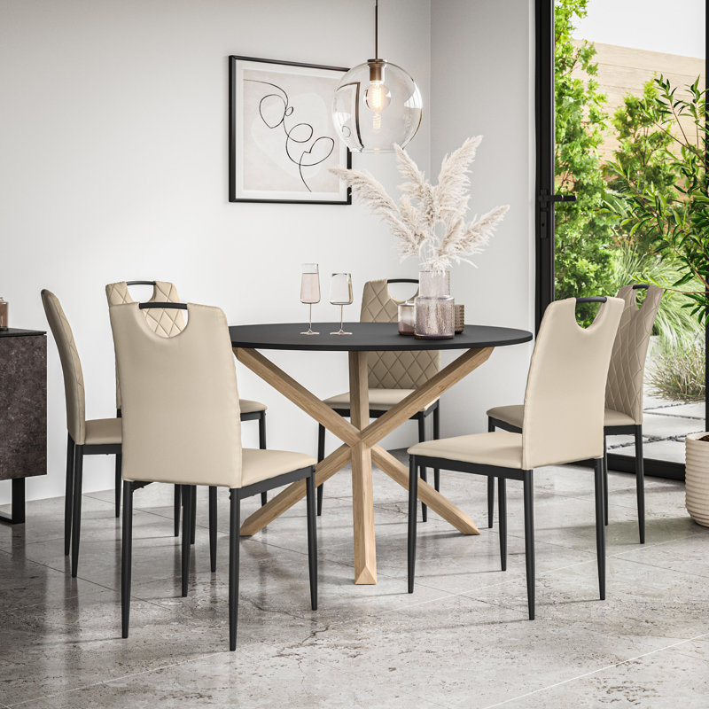 Daraich 6 - Person Dining Set, Black/Oak/Beige