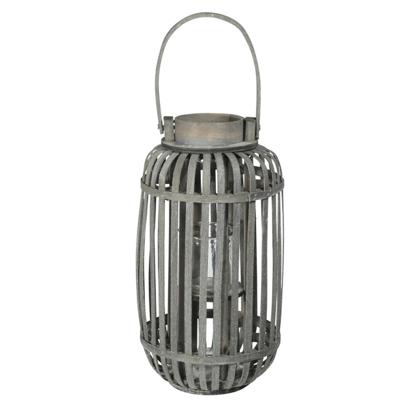 Lanterne en bois rond, Gris, H 14,5 po x l 7,75 po x P 7,75 po