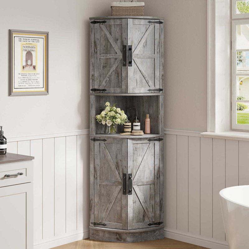 Farmhouse Corner Cabinet for Living Room, Kitchen, Laundry Room, Gray