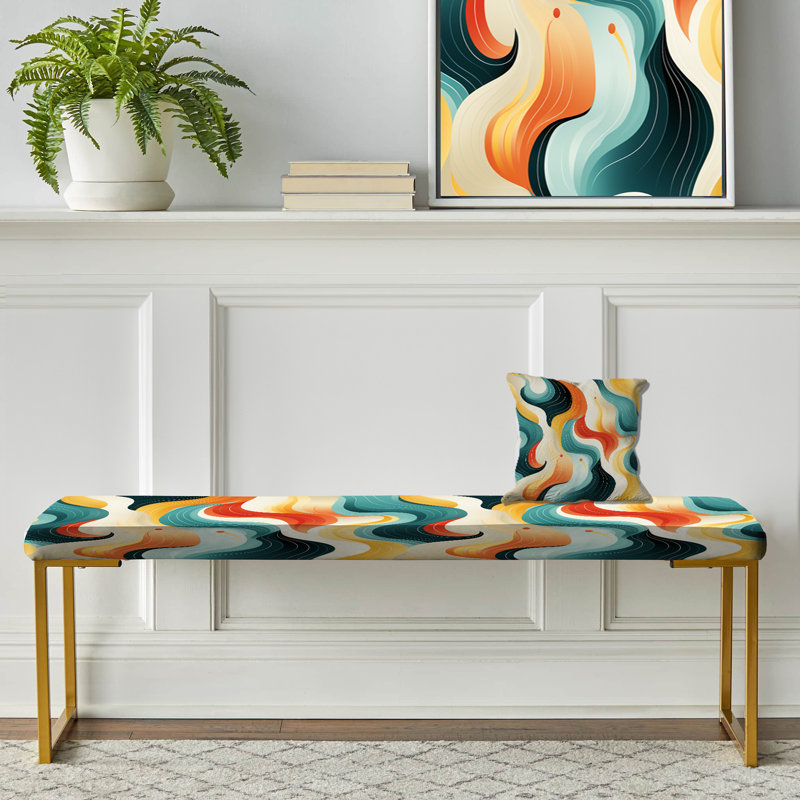Retro Waves Lines - Banc rembourré doré Mid-Century