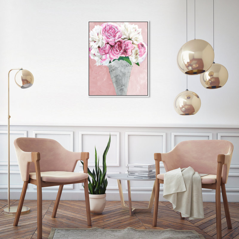 Peony Peony Party by Oliver Gal - Floater Frame Painting on Canvas, 20" H x 30" W