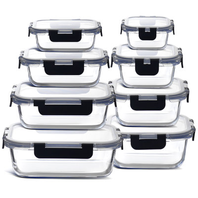  16-piece glass storage containers with lids, 8 food storage containers with 8 airtight lids (set of 8)