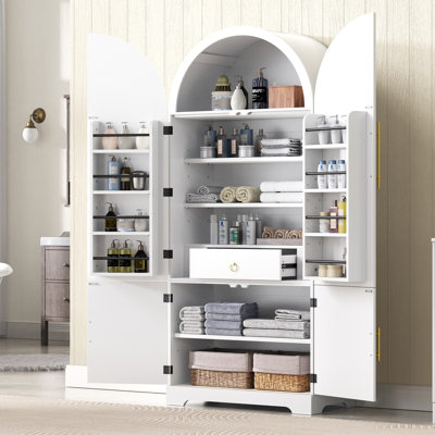 Arched Kitchen Pantry Cabinet with 8 Door Shelves, Fluted Storage Cabinets with 3 Adjustable Shelves, Hidden Drawer, Versatile Cupboard for Kitchen, D by Red Barrel Studio