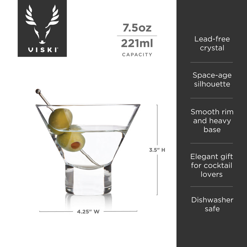 Viski Crystal Stemless Martini Glasses - Set of 4, 7.5 oz