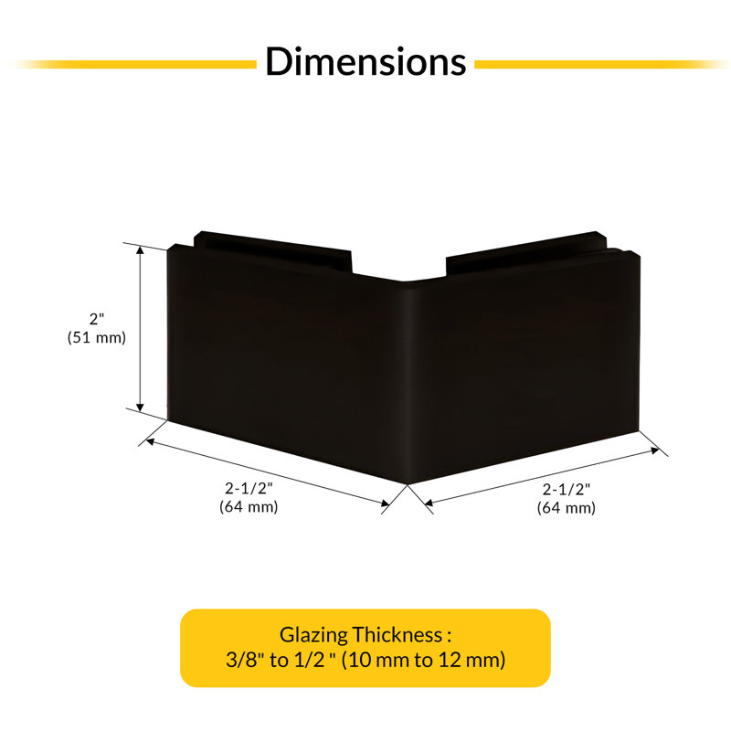 Pince carrée de 135 degrés de verre à verre pour finition de verre huilé de 3/8 po à 1/2 po (10 à 12 mm) d'épaisseur