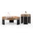 Mid-Century Modern Round Coffee Table Set with Mosaic Wood Veneer Top