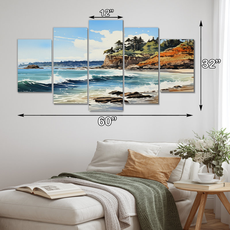 Rocky Beach Coastal Giants - reproduction d'art sur toile nautique et plage - 5 panneaux