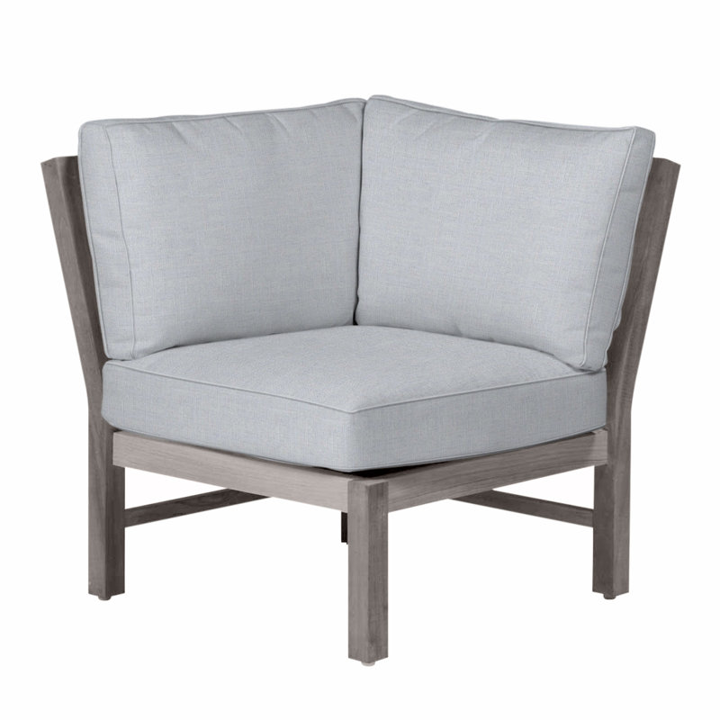 Club Teak Sectional Corner Chair, Oyster Teak, Welt, Linen Chambray