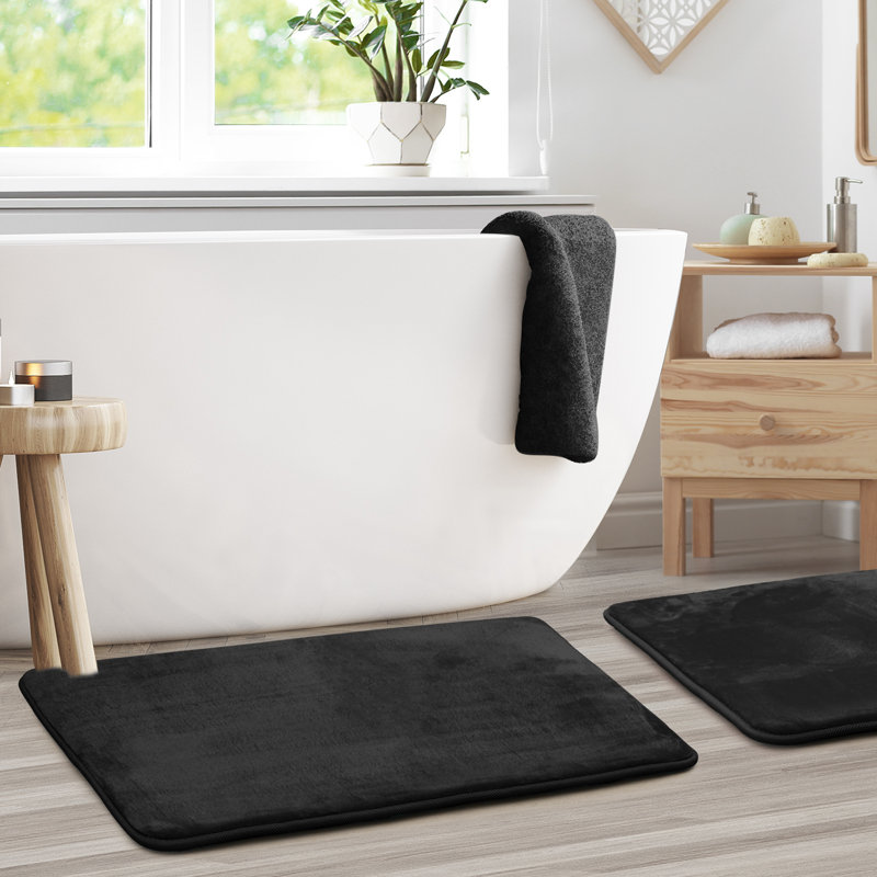 Steph Luxury Ultra Soft and Absorbent Memory Foam Bath Rug Set with Non-Slip Backing, Large: 20"W x 34"L, Black
