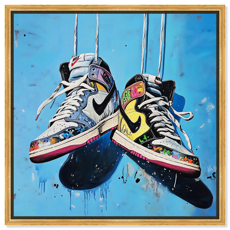 Espadrilles et lacets, toile par Art Remedy, H 41 po x l 41 po, Doré, Cadre flottant
