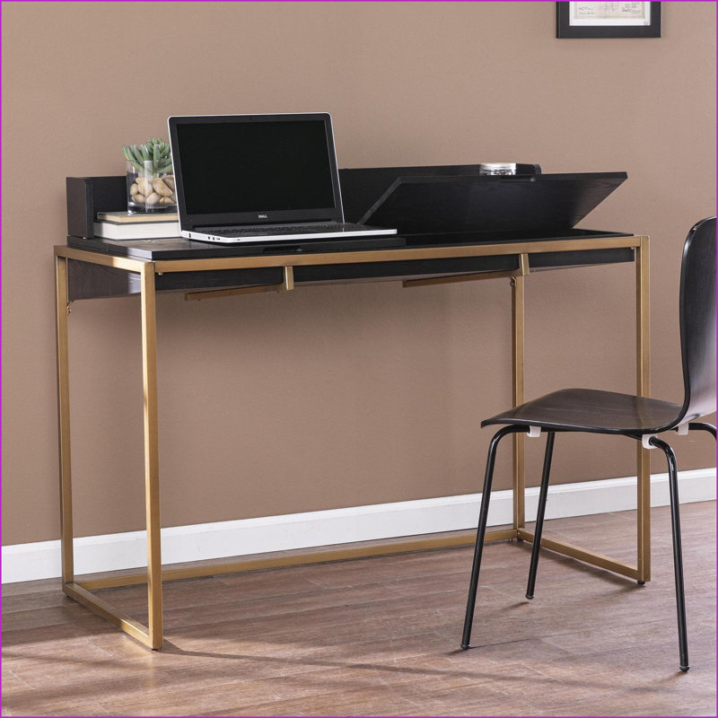 Bureaux, bureau à rabat avec rangement moderne | Plateau de table spacieux | Noir | Panneau de fibres à densité moyenne