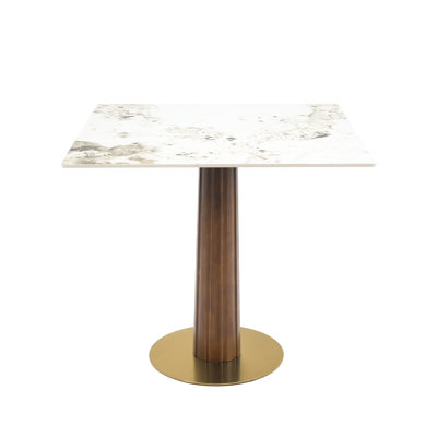 33.5" Sintered Stone 2 - Person Kitchen Table With Wooden Leg And Gold Base, Scratch Useful , Long Term Durability