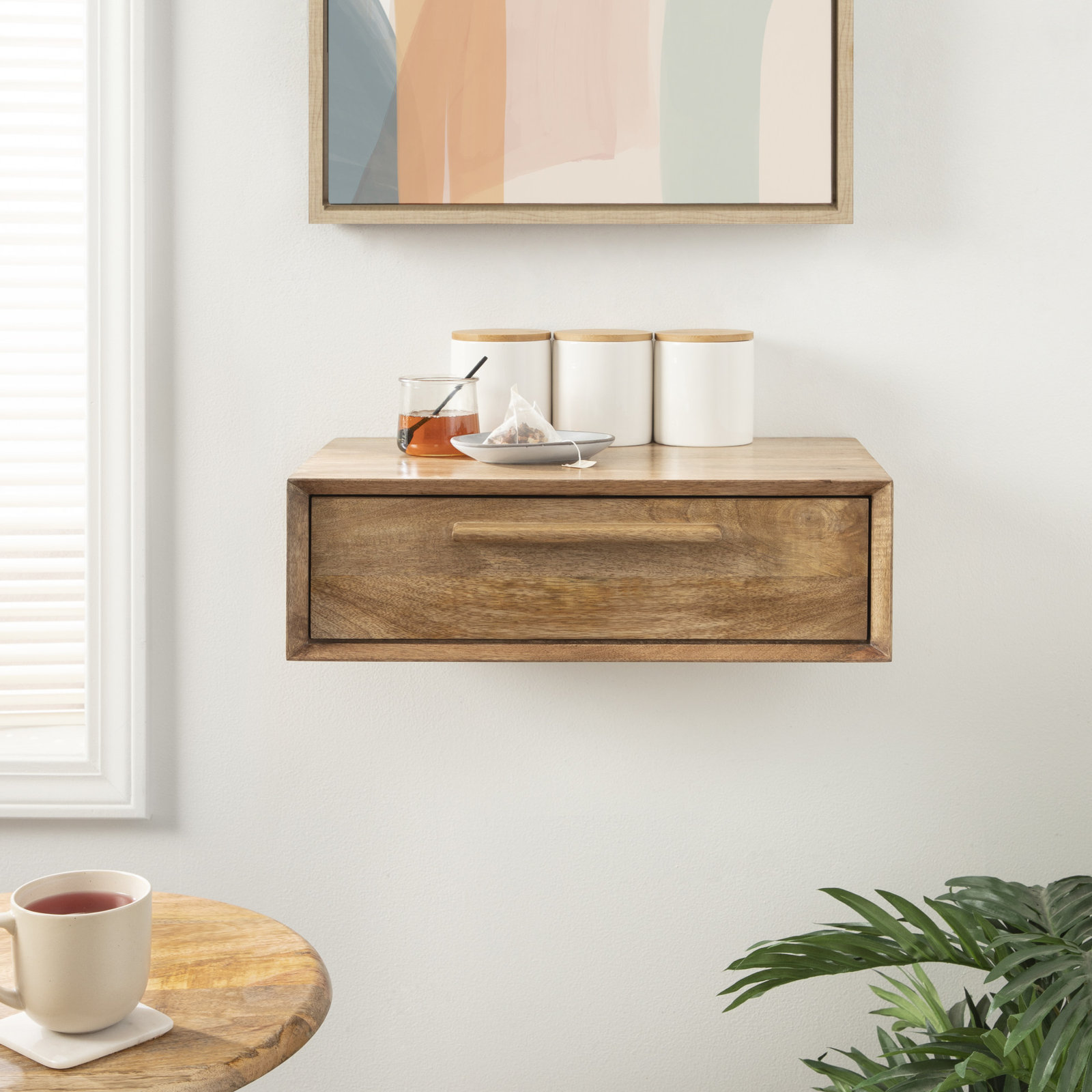 Geoffry 18" Mango Wood Floating Shelf, Natural