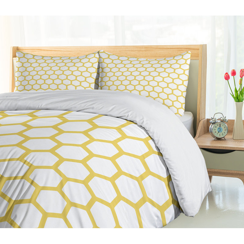 Yellow and White King Size Geometric Duvet Cover Set