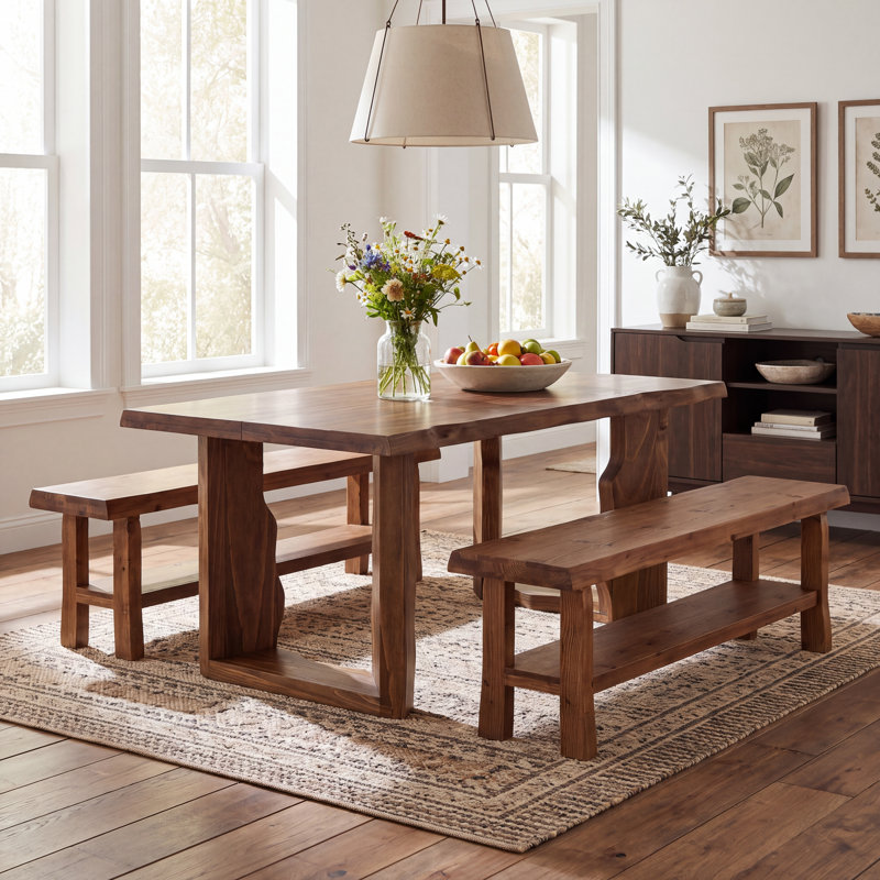 Banc de salle à manger en bois massif, banc de rangement à 2 niveaux avec tablette de rangement inférieure pour la cuisine, la salle à manger, finition en bois naturel