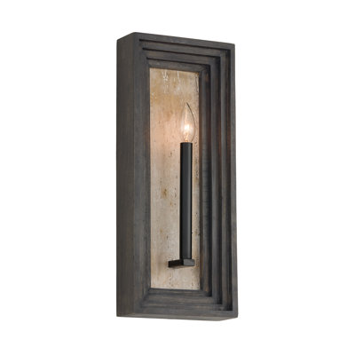 8.5" W x 20" H 1-Light Candle Sconce in Matte Black and Handcrafted Mango Wood in Espresso Stain