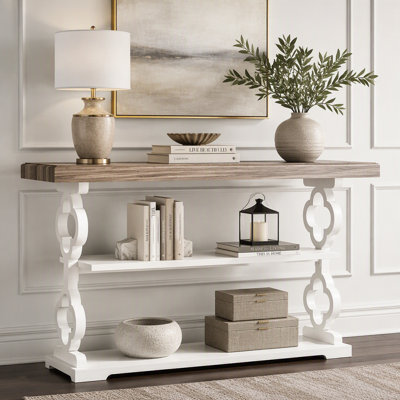 55" Farmhouse Wood Console Table with Storage