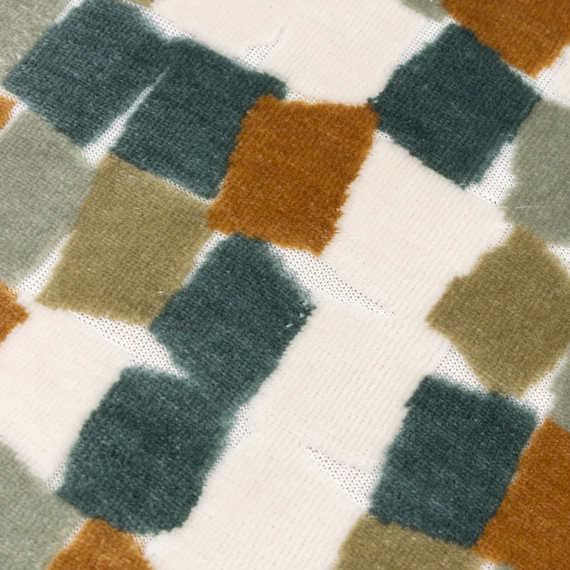 Metro Blocks Abstract Square Cushion, Feather, Green/Orange