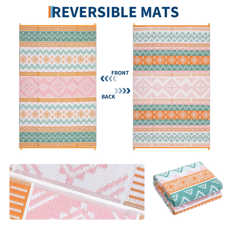 Waterproof Outdoor Area Rug - Geometric Patio Carpet, UV Resistant, Easy Clean, Lightweight & Durable Garden Deck Mat, Pink