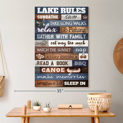 " Lake House Rules Typography Canvas Print " by HomeyNotes Studio