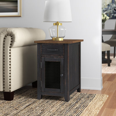 Jakendra Solid Wood End Table with Storage and Built-In Outlets