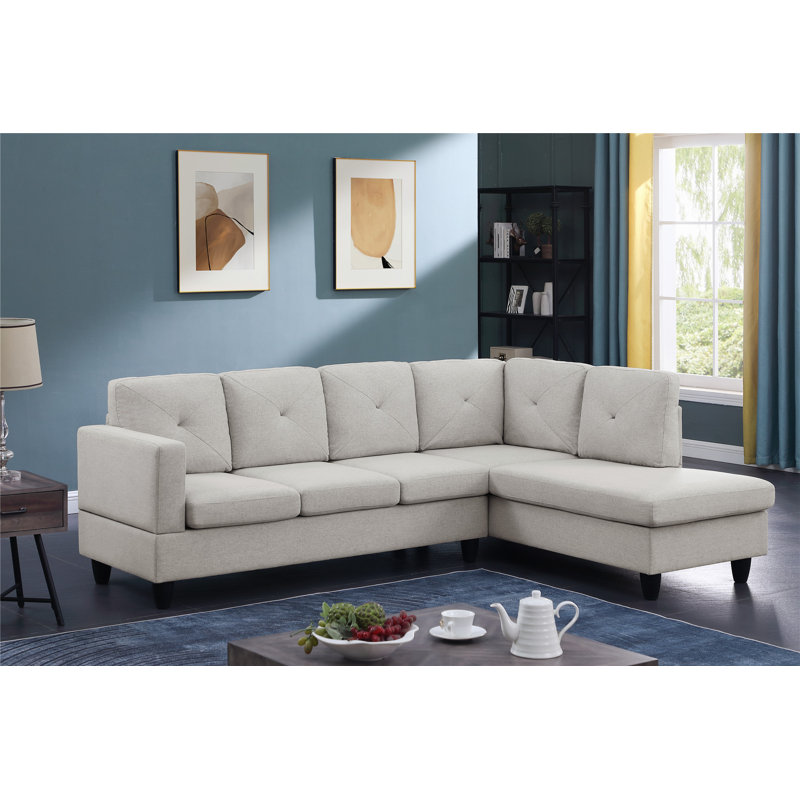 Upholstered L-Shaped Sectional Right Hand Facing, Light Gray 100% Linen