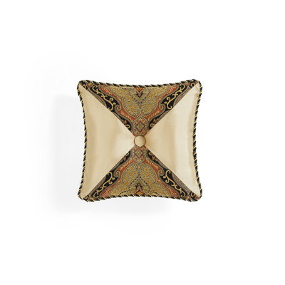 Austin Horn Classics Ravel Mitered Pillow – 20"X20" With Button Center And Cord Edge, Polyester Filled – Bronze/Black