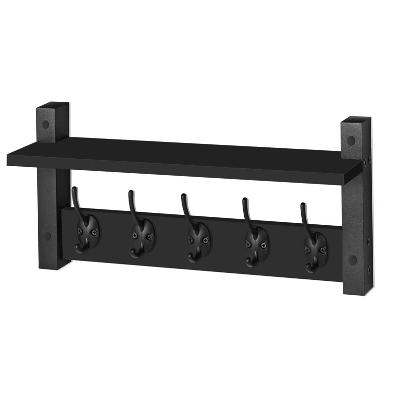 Étagère murale avec crochets Sorbus, 7.5" H x 15.75" W x 4.7" D, Tout noir