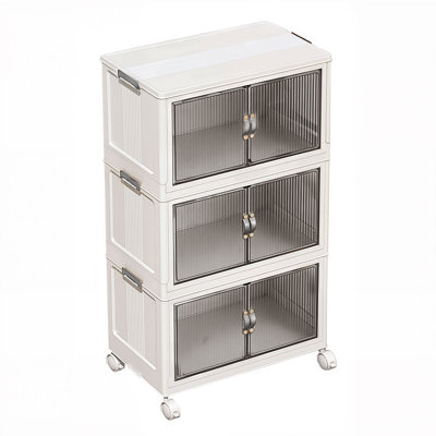 JOYBOS Stackable Collapsible Storage Cabinet with Double Doors, Large Capacity Plastic Organizer for Home, Office, White