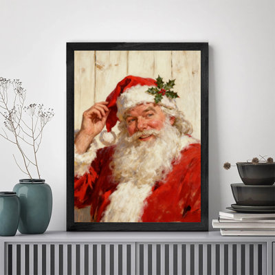 Black Framed Vintage Santa Claus wears holly in his ears Wall Art Realistic Oil Painting Style Framed Prints