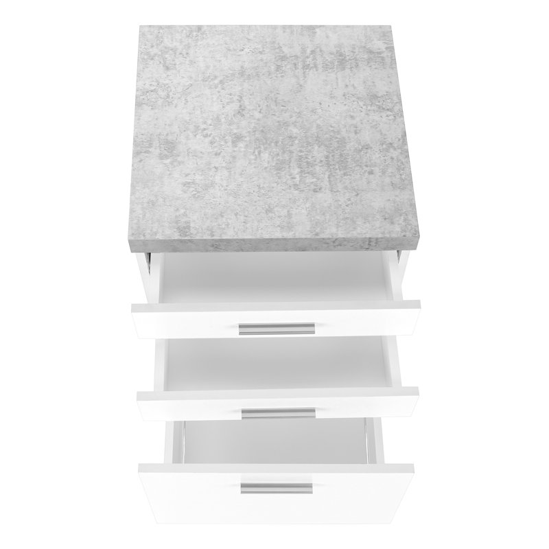 Office File Cabinet With Rolling Feature And Storage Capacity, White Grey Cement Laminate On Base Facilities, Surface