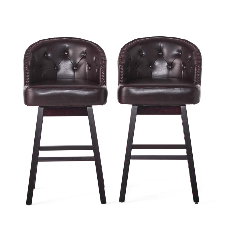 Tabouret de bar pivotant à 360 degrés avec garniture cloutée époustouflante (ensembles de 2 pièces), Brun