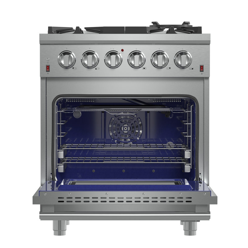 Cuisinière à gaz 30 pouces en acier inoxydable Massimo, 5 brûleurs, 68 000 BTU, 4,32 pi³ pi., friteuse à air, plaque chauffante