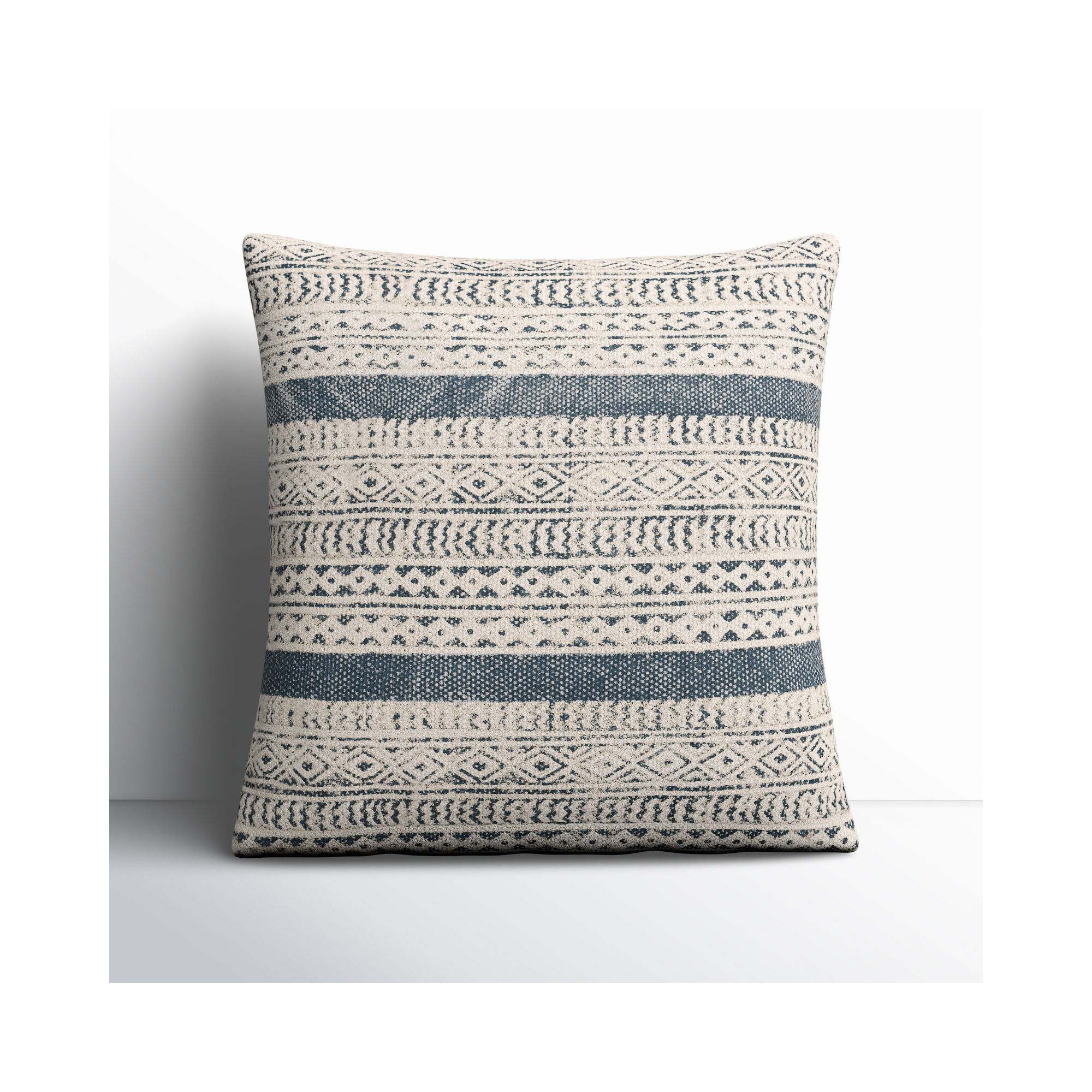 Zetta Geometric Cotton Throw Pillow, 18" x 18", Beige/Denim, Polyester/Polyfill