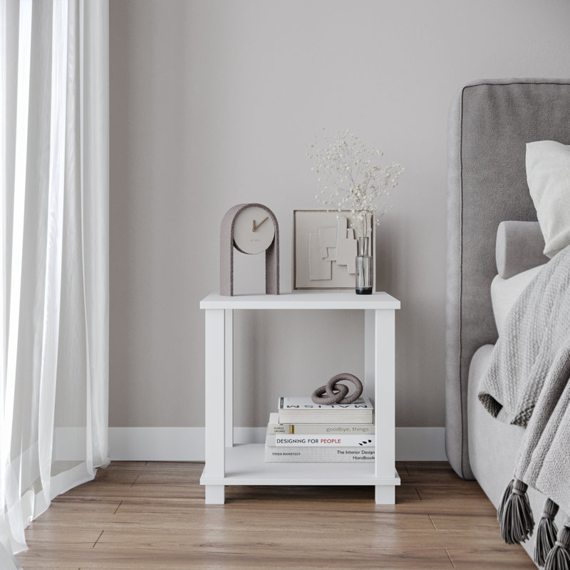 Shavar 39.5cm W Solid Wood Bedside Table, White