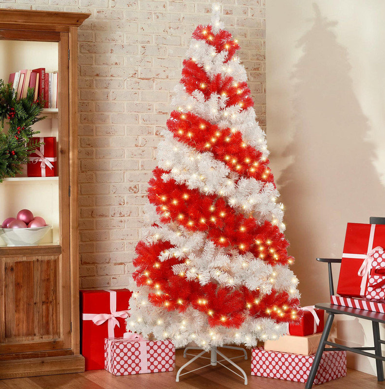 Arbre de Noël artificiel Candy Cane - 300 lumières DEL, 900 branches flexibles | Décoration de Noël créative