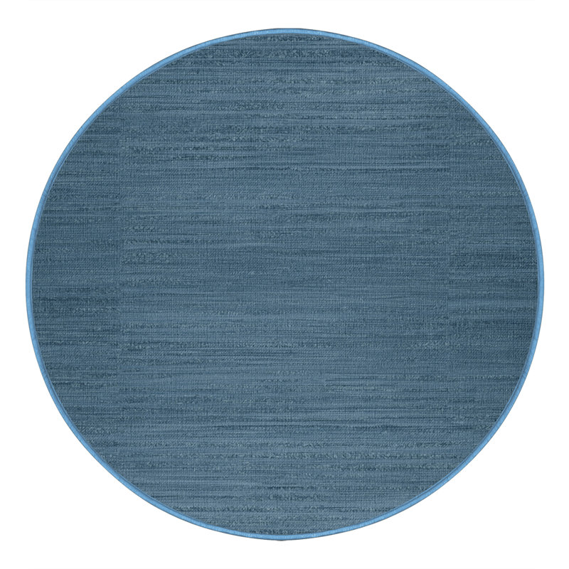 Tapis bleu uni lavable à la machine, Rond 5 pi